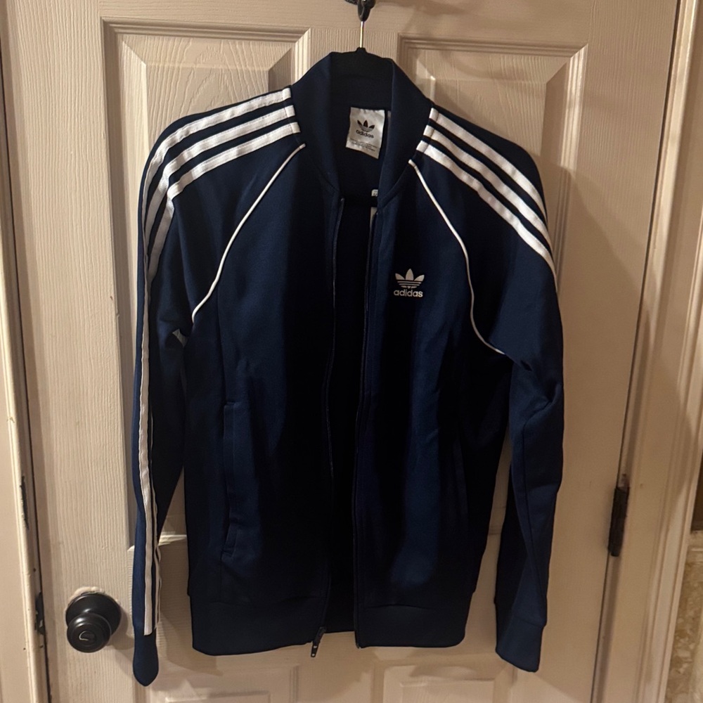 adidas Navy Track Jacket with White Three-Stripes